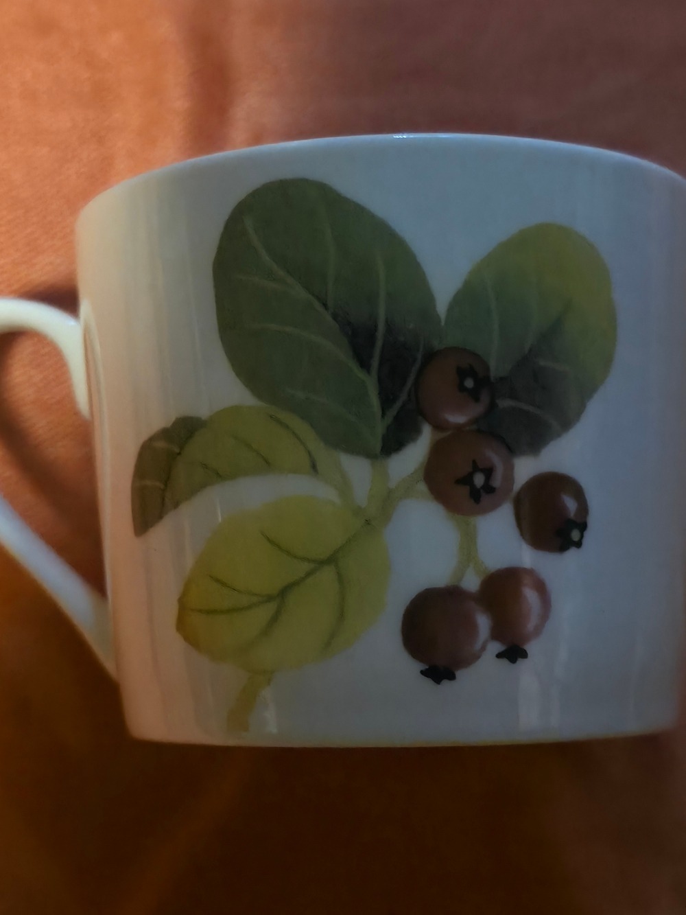4/$25 Deal! Vintage Stokes White Mug with Green Leaves and Brown Berries